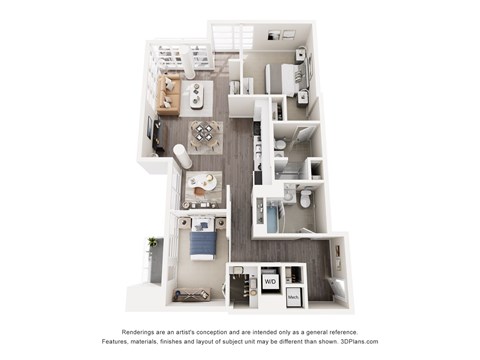 Floor plan for 2 beds, 2 baths, 1121 sqft